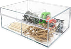 Isaac Jacobs 4-Compartment Clear Acrylic Organizer with Lid (6.7" L x 8.6" W x 3.4" H), Multi-Sectional Tray & Storage Solution for Makeup, School & Office Supplies & More, for Bathroom, Kitchen