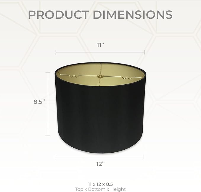 Royal Designs, Inc. HB-610-12BLK-2 Shallow Drum Hardback Lamp Shade, 11 x 12 x 8.5, Black with Gold, 2-Pack