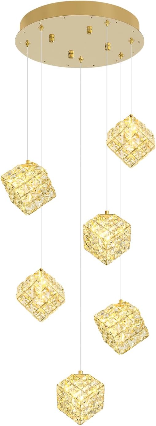 6-Lights Chandeliers for Dining Room Modern Gold Chandeliers for High Ceilings Crystal Pendant Light Fixture for Living Room Kitchen Island Foyer Hallway Bar