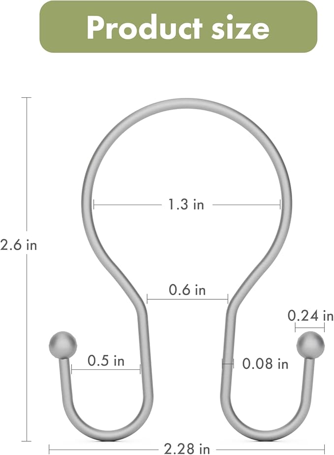 AmazerBath Silver Shower Curtain Hooks, Shower Curtain Rings, Simple Double Shower Curtain Hooks Rust Proof, Metal Smooth Glide Shower Hooks for Shower Curtain Rod, 12 Pcs Shower Rod Hooks