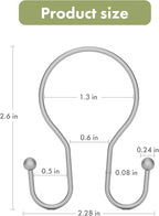 AmazerBath Silver Shower Curtain Hooks, Shower Curtain Rings, Simple Double Shower Curtain Hooks Rust Proof, Metal Smooth Glide Shower Hooks for Shower Curtain Rod, 12 Pcs Shower Rod Hooks