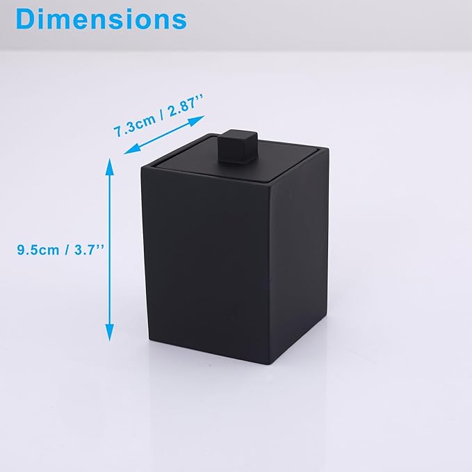 Q-tip Holder Square Cotton Swab Holder with Lid Resin Cotton Ball Canister Jar Cosmetics Makeup Countertop Organizer Containers Canister Apothecary Jar, Matte Black
