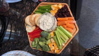 Bamboo Serving Trays Charcuterie Platter 16.5"x11.8"（42x30cm with Handle, Set Includes 1xHexagon 12.5"(32cm)+1xSquare 7.8"(20cm)+1xSquare 5.9"(15cm) Small Plates for Family Dinner