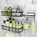 Orimade Adhesive Shower Caddy Soap Dish Holder Shelf with 5 Hooks Bathroom Organizer Basket Kitchen Storage Rack Wall Mounted No Drilling Stainless Steel - 3 Pack, Black