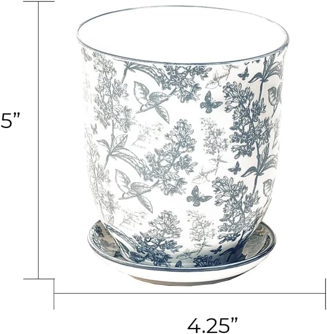 CHIVE ‘Liberte’ Ceramic Succulent Pots — 4.25” Cute Vintage Farmhouse Style Planters for Indoor Plants — Beautiful Home & Kitchen Decor — Grey Forest