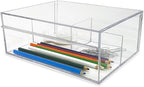 Isaac Jacobs 3-Compartment Clear Acrylic Organizer with Lid (6.7" L x 8.6" W x 3.4" H), Multi-Sectional Tray, Storage Solution for Makeup, School & Office Supplies (1 Large, 2 Medium)