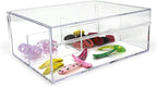 Isaac Jacobs 3-Compartment Clear Acrylic Organizer with Lid (6.7" L x 8.6" W x 3.4" H), Multi-Sectional Tray, Storage Solution for Makeup, School & Office Supplies (1 Large, 2 Medium)