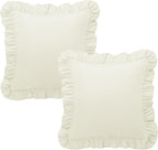 KKJIAF Ruffle Pillow Cases 18x18 Inches, Beige Square Ruffled Pillow Covers Set of 2, Microfiber Wrinkle Resistant Pillow Shams with Envelope Closure for Sofa Bed Living Room