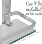2-Tier Bathroom Glass Shelves, Wall Mounted Tempered Glass Shelf Organizer Storage Holder with 14 Inch Rectangular Glass (8mm Thick) and Aluminum Rail for Shower Lavatory, Hardware Included