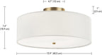 GLOBE Electric 60998 2-Light Flush Mount Ceiling Light, Matte Brass, White Linen Shade, E26 Base, Minimalist Lighting for Kitchen Island, Bathroom, Bedroom, or Dining Room, Home Decor