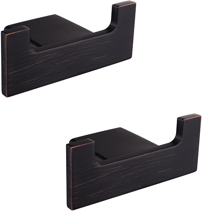 RANDOM Double Towel Hooks for Bathroom Wall Hook Heavy Duty Coat Robe Clothes Towel Sponges Hooks Holder SUS304 Stainless Steel Wall Mount Bathroom Kitchen Accessories 2 Pack Oil Rubbed Bronze
