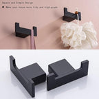 RANDOM Black Double Towel Hook SUS304 Stainless Steel Towel Hooks for Bathroom Wall Mounted Coat Hooks Heavy Duty Wall Hook Square Hand Towel Holder Matte Black Robe Hook.96009-8MB-2
