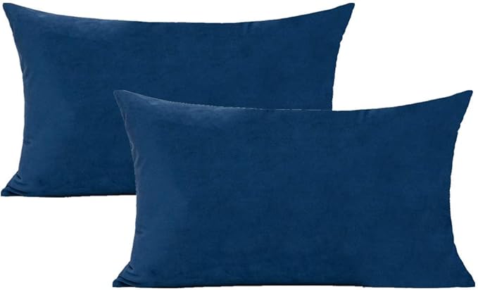 VAKADO Decorative Velvet Soft Throw Pillow Covers Rectangle Lumbar Solid Cushion Cases Home Decoration for Couch Sofa Bed 12"x20" Set of 2, Dark Blue