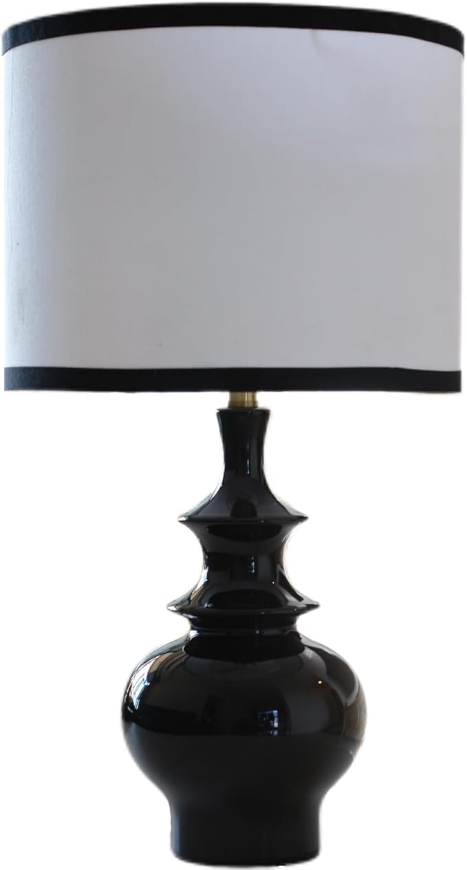 20" Modern Ceramic Table Lamp, Black Bedroom Lamp for Night Stands, Farmhouse Bedside Lamp for Bedroom Living Room, Small Nightstand Lamp Desk End Table Lamp Black