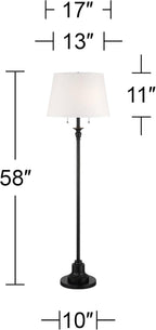 360 Lighting Spenser Traditional 58" Tall Standing Floor Lamp Skinny Pole Pull Chain Satin Black Metal Living Room Bedroom House Reading Office Home Decor Entryway Dining Indoor Family White Shade