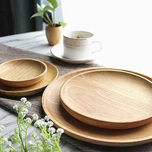 HomeImpel 2 Pack 7.9 inch Round Wood Dish, Plate Acacia Wooden For Food Dish, Sweets Fruit Dessert Coffee Dish, Round Wood Dinner Tableware Plates, Tray for Home Decoration (7.9 Inch)