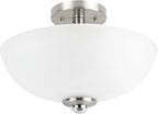 GLOBE Electric 63357 2-Light Semi-Flush Mount Ceiling Light, Brushed Nickel, Chrome Accents, Frosted Glass Shade, Lighting for Kitchen, Bathroom, Bedroom, or Dining Room, Home Decor