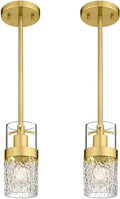 LMS 2-Pack Modern Pendant Lights, Brushed Gold Pendant Light Kitchen Island with Hammered Glass, Adjustable Hanging Light Fixtures for Kitchen, Dining Room, Living Room, LMS-171GD2