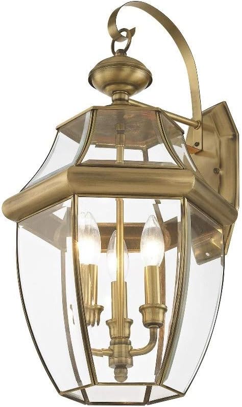 Livex Lighting 2351-07 Monterey 3 Light Outdoor Bronze Finish Solid Brass Wall Lantern with Clear Beveled Glass