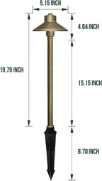 GKOLED Solid Brass Landscape Path Lights (5" Shade, 20" Tall), Low Voltage LED 3W 12-24V China Hat Path Lighting, Outdoor Waterproof Walkway Light, 2700K Warm White, with Stake and G4 Bulb, 12 Pack