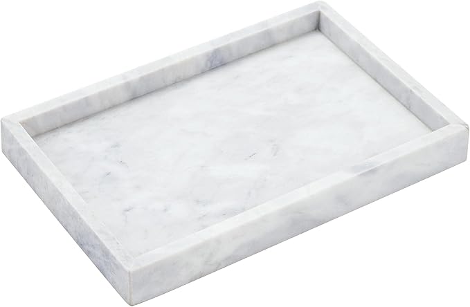 Real Natural Marble Vanity Tray, Genuine Marble Storage Tray for Cosmetics/Jewelry, Non-Resin/Non-Ceramic, Dresser Organizer Tray, Bathroom Tray, Home Decor, Kitchen, Coffee Table, 12 x 8 inch