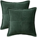 MIULEE Christmas Decorative Euro Sham Throw Pillow Covers for Couch Bed Livingroom 26x26 Inch Set of 2 Dark Green Boho Accent Throw Pllows Broadside Striped Patchwork Soft Corduroy Pillowcases