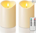Homemory 4"x6" Outdoor Waterproof Flameless Candles with Timers and Remote Control, Battery Operated Candles, LED Plastic Candles, Dark Ivory, Set of 2