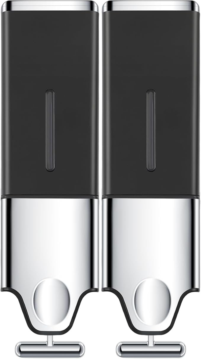 2-in-1 Quadrate Dispensers for The Shower,Shower soap Dispenser,Conditioner Dispenser, Shampoo Dispenser,No Drilled Wall Mounted Distributor,Hotel,Bathroom,Home (Double, Black)