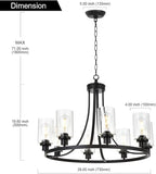 MELUCEE Black Chandelier 8 Lights, Kitchen Island Lighting Industrial Chandelier with Clear Glass Shade, Farmhouse Pendant Light for Dining Room Living Room Bedroom