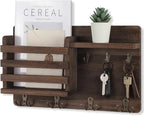 Nekon Mail Holder for Wall Mail Organizer with Key Hooks Hallway Farmhouse Decor Letter Sorter Made of Natural Wood with Floating Shelf and Flush Mount Hardware (16.8Inch x 10Inch x 3.2Inch)