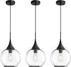 Pendant Lights Kitchen Island: 3 Pack Black Light Fixture Modern with Clear Glass - 10 Inch Mid Century Globe Kitchen Lighting Fixtures Ceiling for Hallway Bar