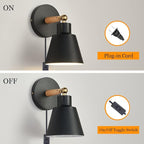 Plug in Wall Sconces Lighting Fixture Set of 2,Bedside Wall Light for Industrial Bedroom, Wall Mounted Lamp for Bathroom Hallway Living Room (2Pack Black with 1.8M Plug in Cord)