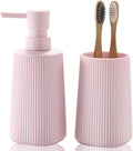 Bathroom Accessories 2 Piece Soap Dispenser and Toothbrush Holder Set Striped Light Pink