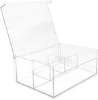 Isaac Jacobs 4-Compartment Clear Acrylic Organizer with Lid (6.7" L x 8.6" W x 3.4" H), Multi-Sectional Tray, Storage Solution for Makeup, School & Office Supplies (3 Small, 1 Large)