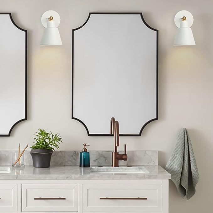 ClanKin White Wall Sconces Lighting Fixture Set of 2, Angle Adjustable Wall Mounted Bedside Lamp with On-Off Switch for Industrial Bedroom Bathroom Hallway Living Room (2Pack-White)