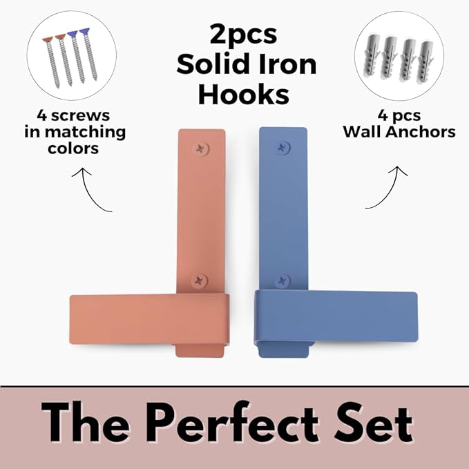 Decorative Wall Hooks-Set of 2 Chic Coat Hooks for Wall Mount. Perfect for Hanging Coats, Clothes, Towels, Backpacks Or Hats. Modern Heavy Duty Metal Hooks (Pastel Set)
