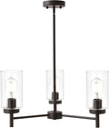 VINLUZ Contemporary 3-Light Chandeliers Rustic Clear Glass Shades Pendant Lighting Oil Rubber Bronze Dining Room Lighting Fixtures Hanging Adjustable Wire Semi Flush Ceiling Lights