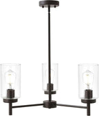VINLUZ Contemporary 3-Light Chandeliers Rustic Clear Glass Shades Pendant Lighting Oil Rubber Bronze Dining Room Lighting Fixtures Hanging Adjustable Wire Semi Flush Ceiling Lights
