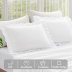KKJIAF Ruffle Pillow Cases King Size Set of 2, Ruffled Pillow Covers with Envelope Closure, Wrinkle Resistant Pillowcases 20" x 36", Ruffled Pillow Shams, White
