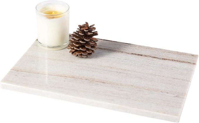 Natural Marble Cutting Boards for Kitchen - 12" x 8" Multi-Purpose Pastry Marble Tray Cheese Board Marble Slab for Counter, Bathroom Perfume Tray Jewelry Candle Plate (Crystal White Wooden)