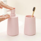 Bathroom Accessories 2 Piece Soap Dispenser and Toothbrush Holder Set Striped Light Pink