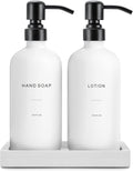 White Soap Dispenser Set, Contains Hand and Lotion Dispenser with Pump. Perfect for Guest Bathroom Decor. (White)