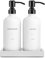 White Soap Dispenser Set, Contains Hand and Lotion Dispenser with Pump. Perfect for Guest Bathroom Decor. (White)