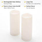 NURADA Large Outdoor Solar Candles Waterproof - 10" x 4" Rechargeable Solar Powered Flameless LED Pillar Flickering Candle for Patio Porch Lanterns Decor - Ivory White Set of 2