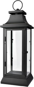 Serene Spaces Living Black Metal Hurricane Lantern with Clear Glass Panels – Hanging or Tabletop Decorative Lantern for Indoor & Outdoor – Weddings, Parties, Home Decor, 20" Tall & 7.75" Square