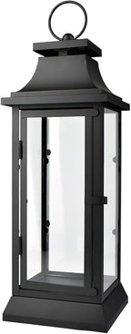 Serene Spaces Living Black Metal Hurricane Lantern with Clear Glass Panels – Hanging or Tabletop Decorative Lantern for Indoor & Outdoor – Weddings, Parties, Home Decor, 20" Tall & 7.75" Square