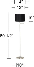 360 Lighting Modern Swing Arm Floor Lamp Standing 60 1/2" Tall Brushed Nickel Silver Adjustable Black Hardback Drum Shade Decor for Living Room Reading House Bedroom Office