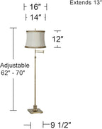 360 Lighting Westbury Modern Swing Arm Floor Lamp Standing 70" Tall Antique Brass Gold Adjustable Ivory Linen Drum Shade with Taupe Trim for Living Room Reading House Bedroom Office