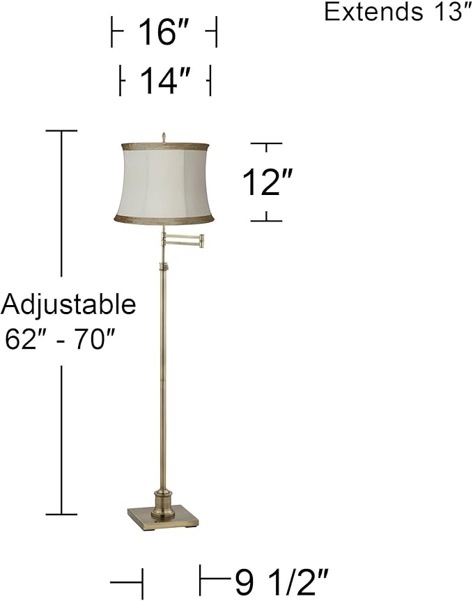 360 Lighting Westbury Modern Swing Arm Floor Lamp Standing 70" Tall Antique Brass Gold Adjustable Ivory Linen Drum Shade with Taupe Trim for Living Room Reading House Bedroom Office