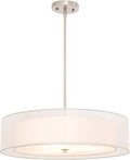 VONLUCE 3-Light Drum Chandeliers, 20" Pendant Light Fixture with 2-Layer Fabric Shade E26 Bases, Adjustable Swivel Joint Hanging Light Fixture for Bedroom Living Room Kitchen Hallway, Brushed Nickel